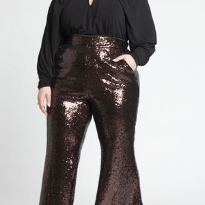 ELOQUII sequin Flare pant Chicory Coffee sz 16